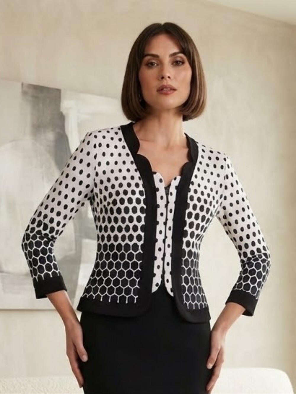 NWT Joseph Ribkoff 8 Retro 50s Geo Polka Dot Stretch Knit Jacket Mod Pin Up